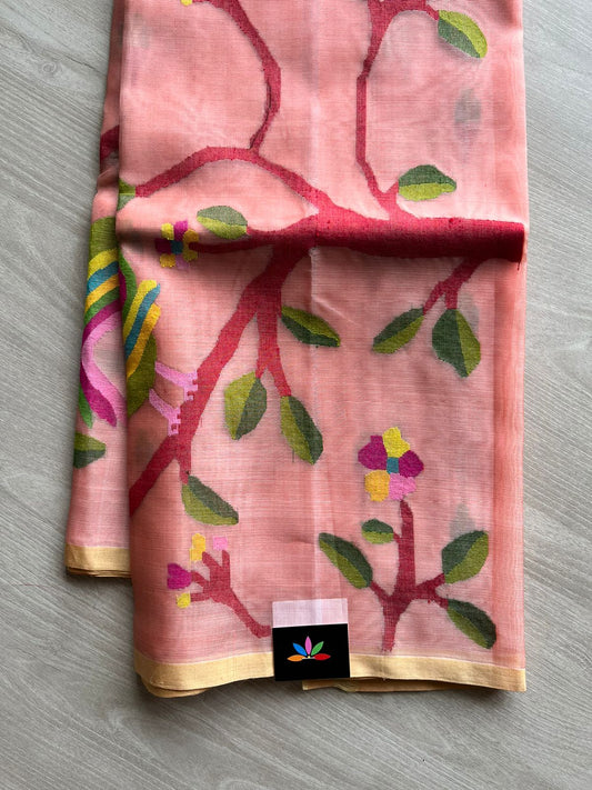 Handwoven Muslin Silk Jamdani Saree -11976