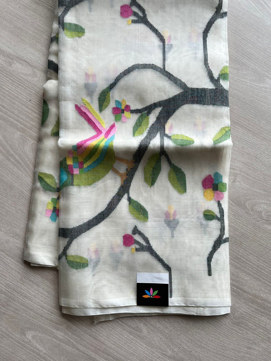 Handwoven Muslin Silk Jamdani Saree -11978