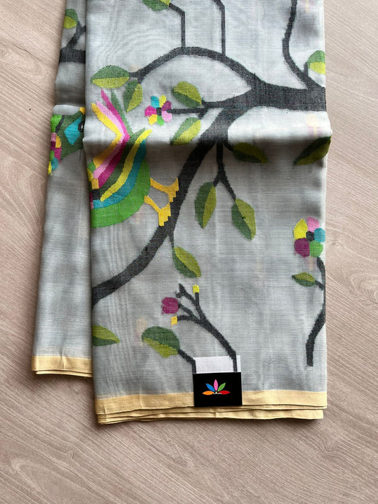 Handwoven Muslin Silk Jamdani Saree -11984