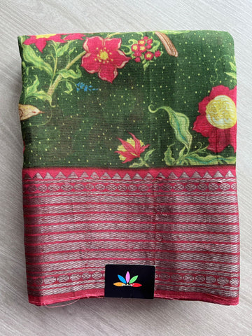 Big Border Digital Printed Mangalagiri Silk Cotton Saree -14151