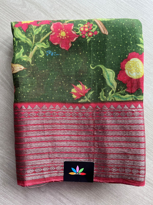 Big Border Digital Printed Mangalagiri Silk Cotton Saree -14151