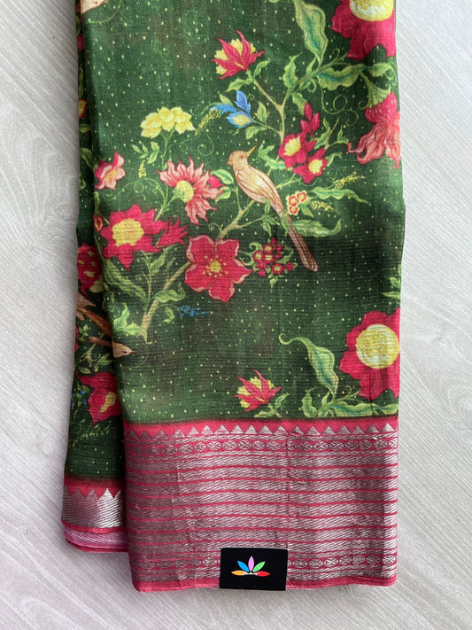 Big Border Digital Printed Mangalagiri Silk Cotton Saree -14151