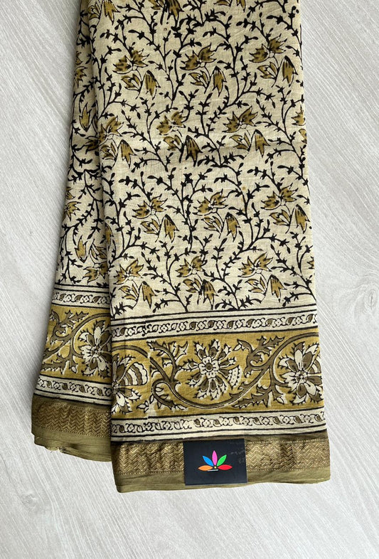 Handprocessed Natural Dyed Kalamkari Maheswari Silk Cotton Saree -6946