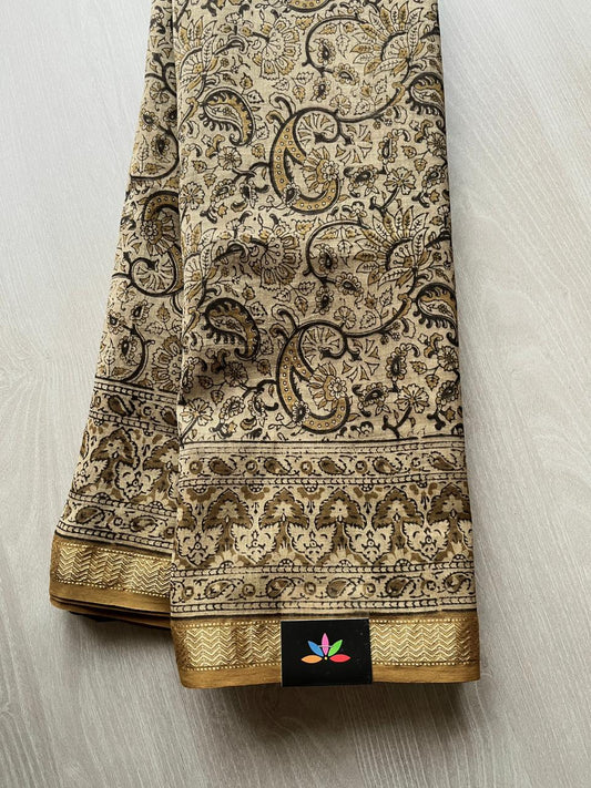 Handprocessed Natural Dyed Kalamkari Maheswari Silk Cotton Saree -6949