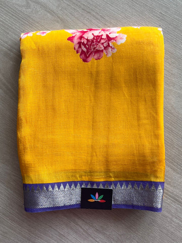 Small Border Digital Printed Mangalagiri Silk Cotton Saree -23517