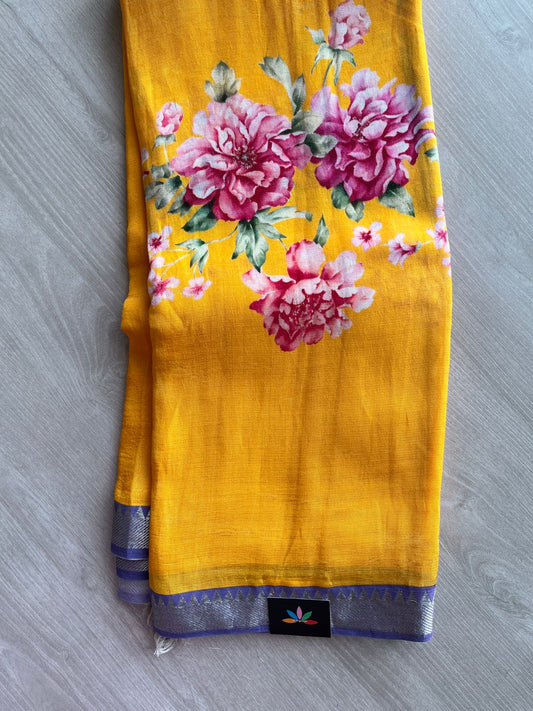 Small Border Digital Printed Mangalagiri Silk Cotton Saree -23517