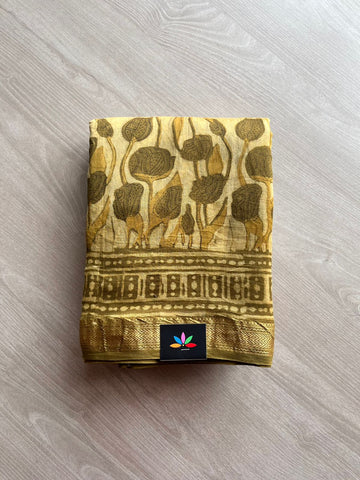 Natural Dyed Handblock Printed Maheshwari Silk Cotton Saree -3708