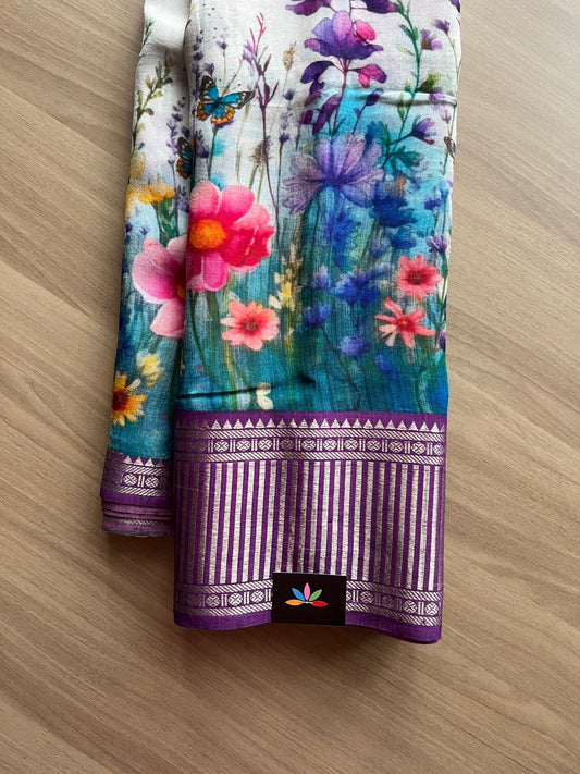 Big Border Digital Printed Mangalagiri Silk Cotton Saree -14219