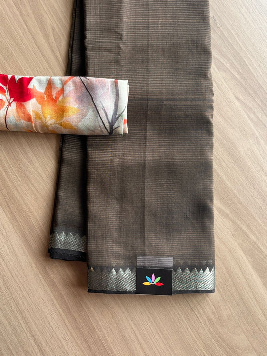 Zari Border Handloom Mangalagiri Silk Cotton Saree with Digital Printed Blouse Fabric -14262