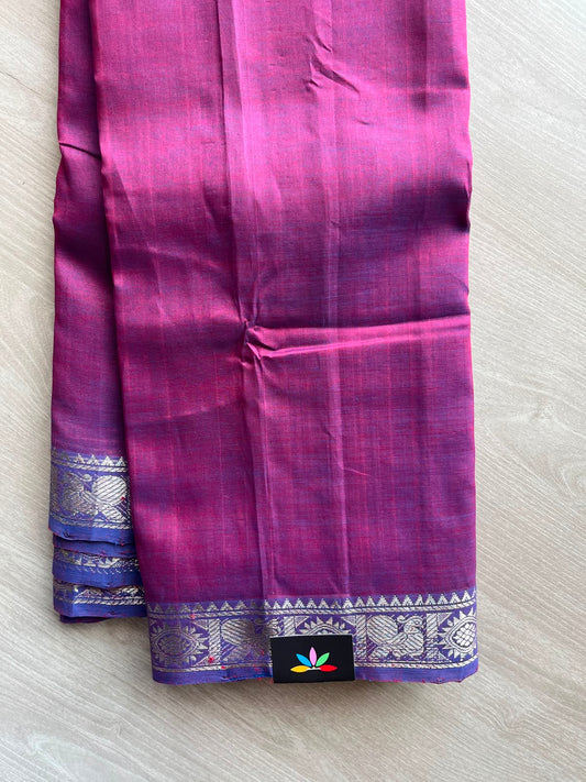 Double tone (Magenta Purple/ Blue Purple) Traditional Kanchi Border Mangalagiri Pattu Saree - 35027