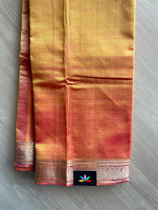 Double Tone (Gold-Copper/Reddish Pink) Traditional Kanchi Border Mangalagiri Pattu Saree - 35028