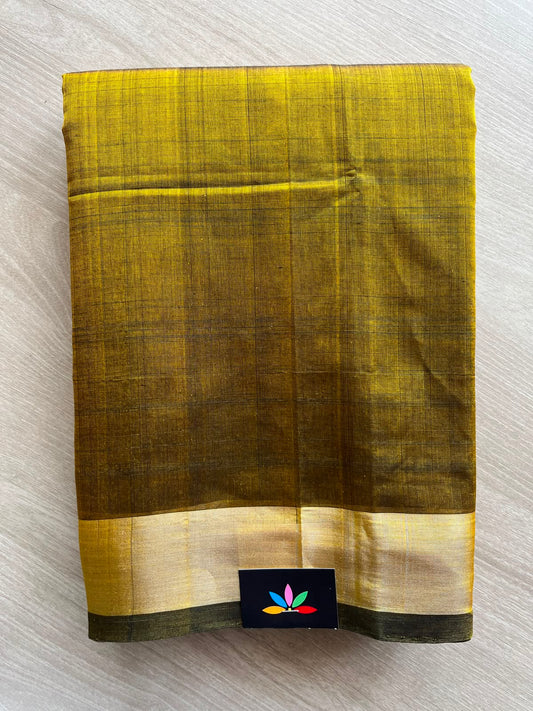 Golden Green Traditional Kanchi Border Mangalagiri Pattu Saree - 35033