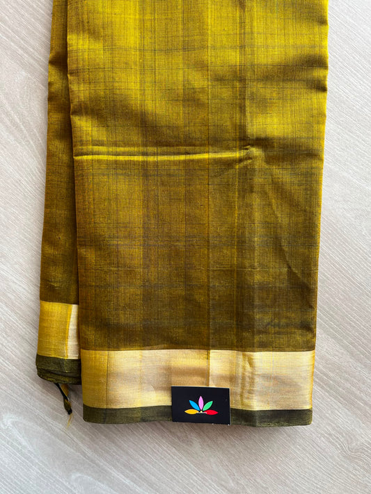 Golden Green Traditional Kanchi Border Mangalagiri Pattu Saree - 35033