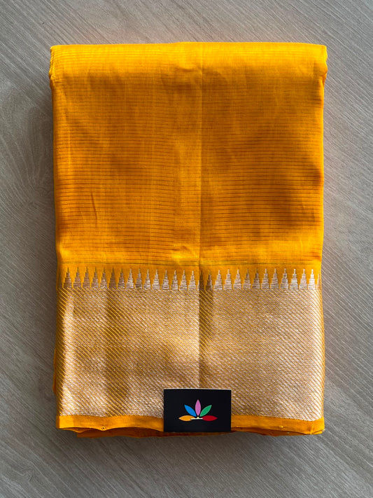 Turmeric Yellow Silver Zari Temple Border Mangalagiri Silk Cotton Saree - 35034