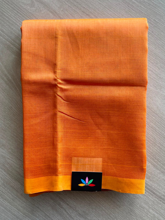 Pumpkin Orange Ikkat Pallu and Blouse Mangalagiri Silk Cotton Saree - 35035