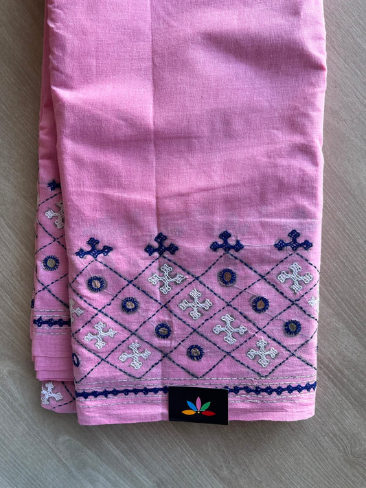 Tuffy Pink Gujarati Stitch Cotton Saree - 35042