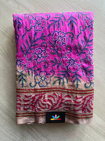 All Over Kantha Stitch Semi Bangalore Silk Saree - 35047