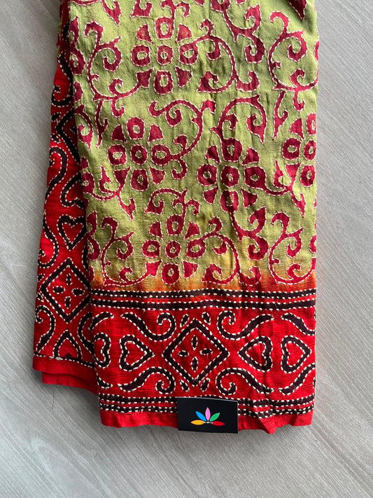 Pomelo Olive Shade All Over Kantha Stitch Semi Bangalore Silk Saree - 35049