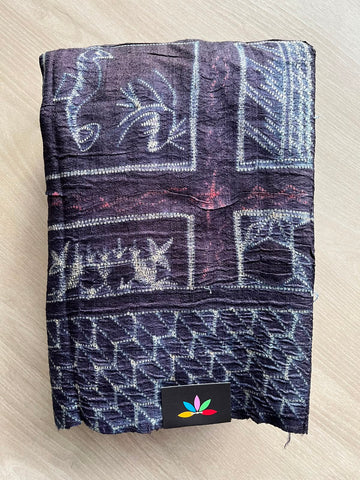 Hand Stitched Shibori Tussar Silk Saree - 35050