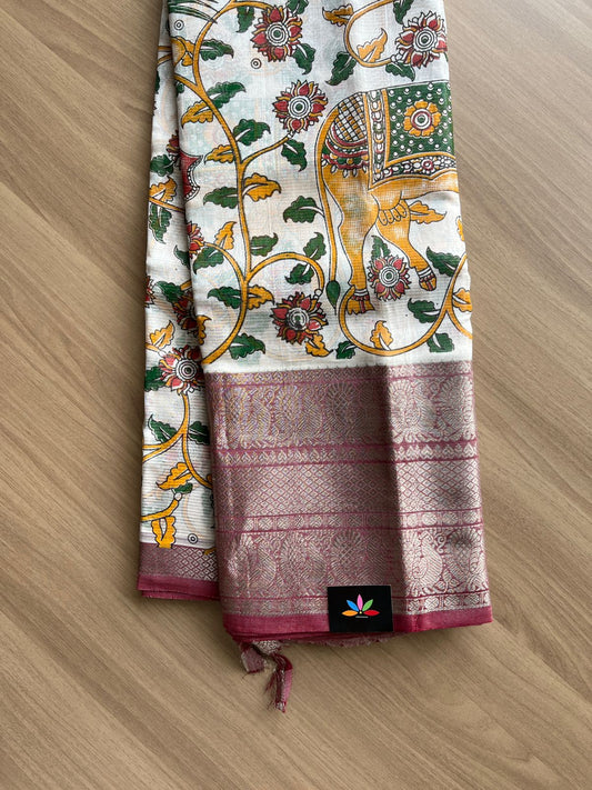 Screen Printed Handloom Mangalagiri Silk Cotton Saree-14196