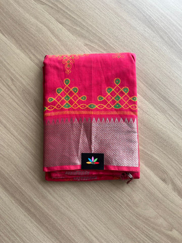 Screen Printed Handloom Mangalagiri Silk Cotton Saree-14197