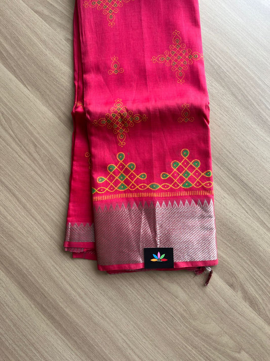 Screen Printed Handloom Mangalagiri Silk Cotton Saree-14197