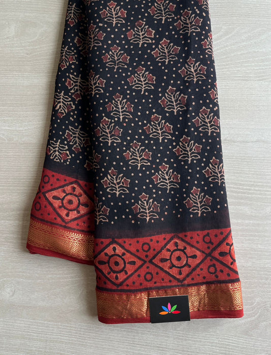 Handblock Printed Maheshwari Border Silk Cotton Saree -7673