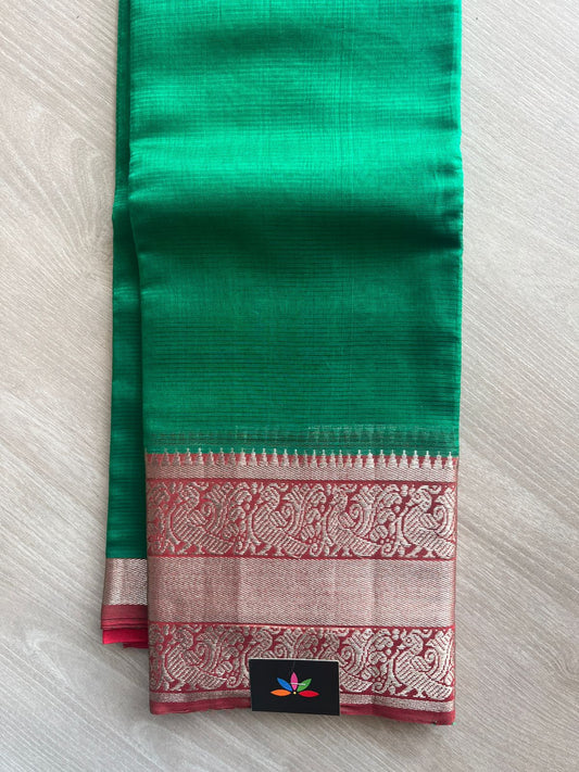 Handwoven Mangalagiri Silk Cotton Saree with Zari Border -7923