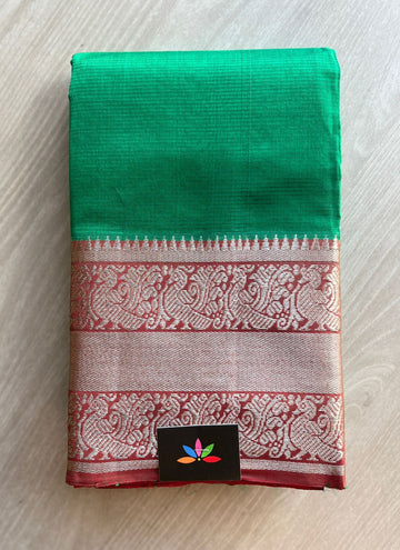 Handwoven Mangalagiri Silk Cotton Saree with Zari Border -7923