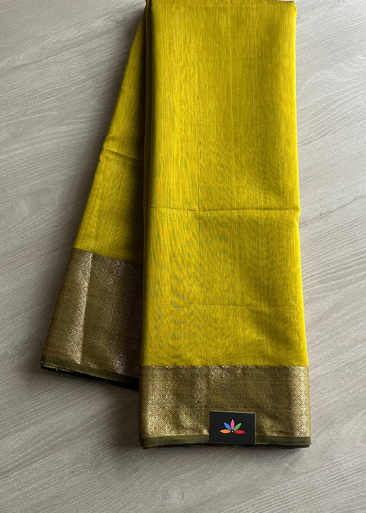 Light Green Handwoven Maheshwari Silk Cotton Saree -8658