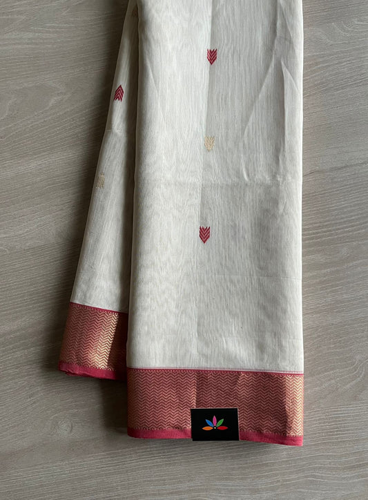 Handwoven Maheshwari Silk Cotton Saree With Rich Contrast Pallu -8663