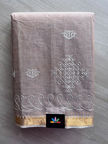Kolam Embroidered Mangalagiri Cotton Saree-31399