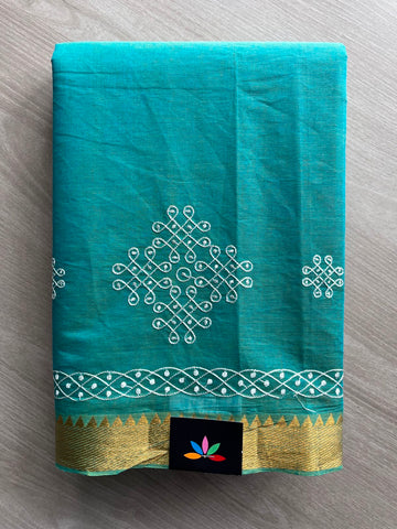 Kolam Embroidered Mangalagiri Cotton Saree - 31402