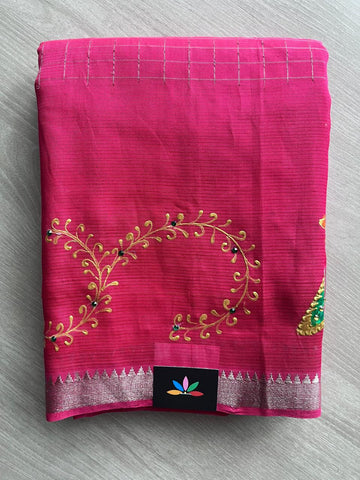 Fuchsia Hand Painted Mangalagiri Silk Cotton Saree - 32205
