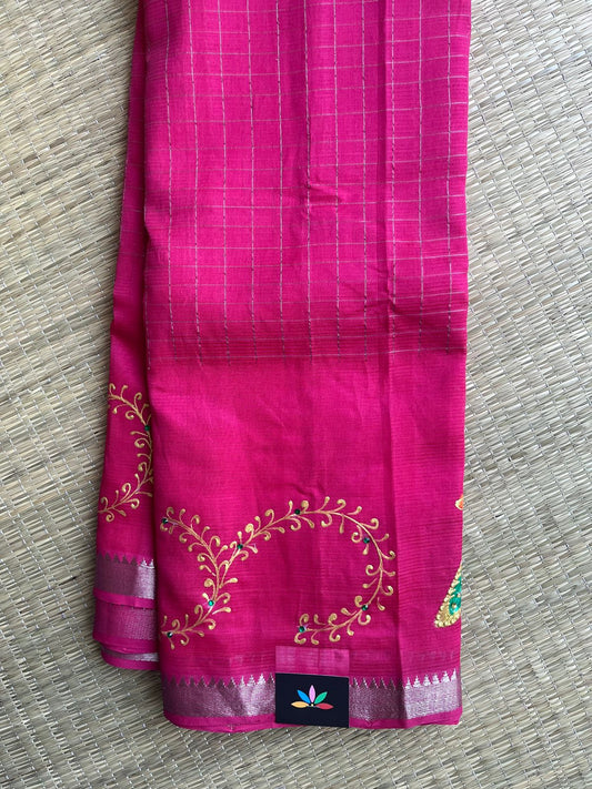 Hand Painted Mangalagiri Silk Cotton Saree - 32205