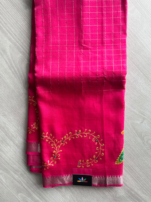 Fuchsia Hand Painted Mangalagiri Silk Cotton Saree - 32205