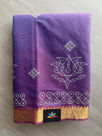 Kolam Embroidered Mangalagiri Cotton Saree - 32206