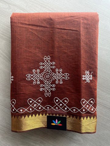 Kolam Embroidered Mangalagiri Cotton Saree - 32208