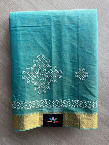 Kolam Embroidered Mangalagiri Cotton Saree - 32211
