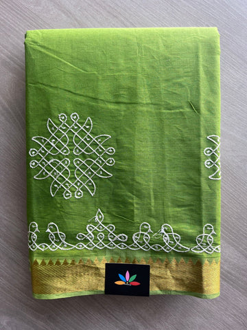 Kolam Embroidered Mangalagiri Cotton Saree - 32212