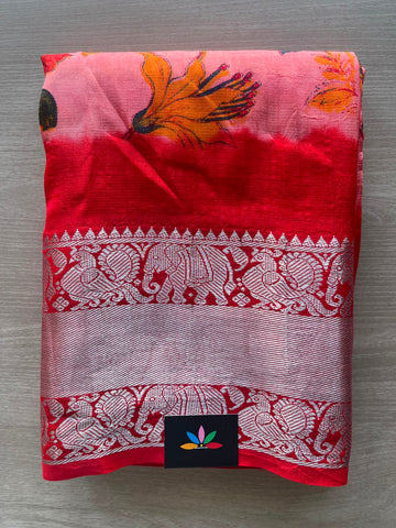 Kanchi Border Double Dyed Floral Print Mangalagiri Silk Cotton Saree - 33152