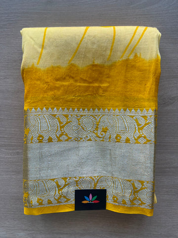Kanchi Border Double Dyed Floral Print Mangalagiri Silk Cotton Saree - 33153