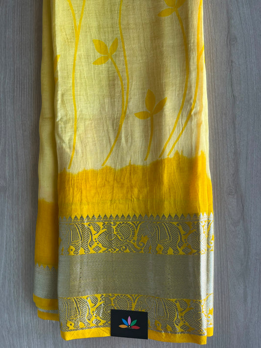 Kanchi Border Double Dyed Floral Print Mangalagiri Silk Cotton Saree - 33153