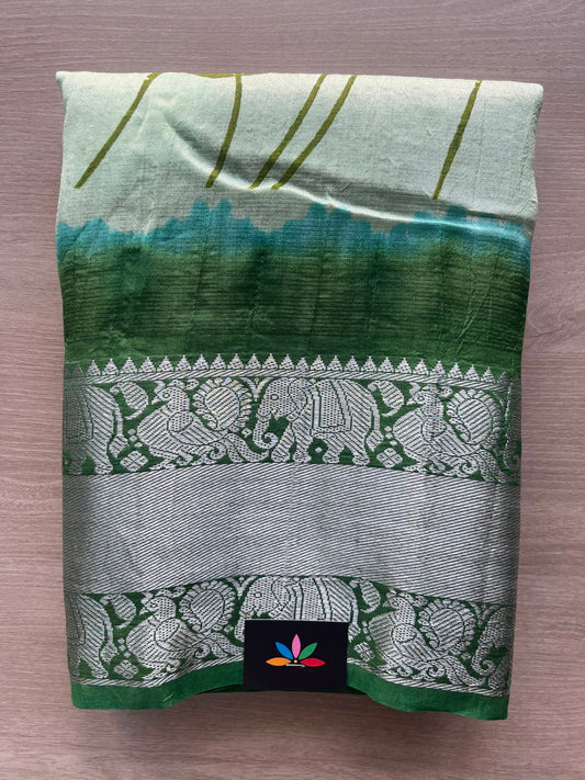 Kanchi Border Double Dyed Floral Print Mangalagiri Silk Cotton Saree - 33154