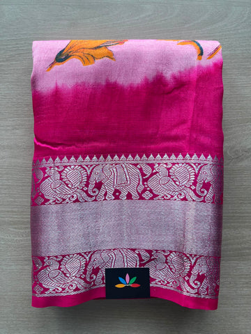 Kanchi Border Double Dyed Floral Print Mangalagiri Silk Cotton Saree - 33155