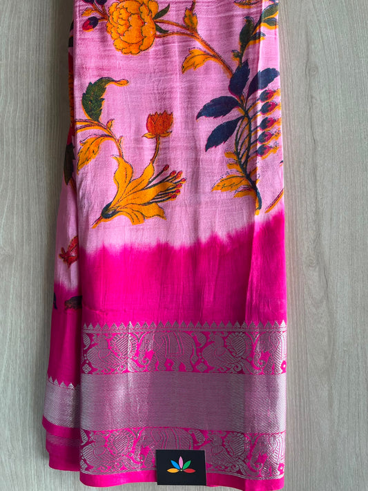 Kanchi Border Double Dyed Floral Print Mangalagiri Silk Cotton Saree - 33155