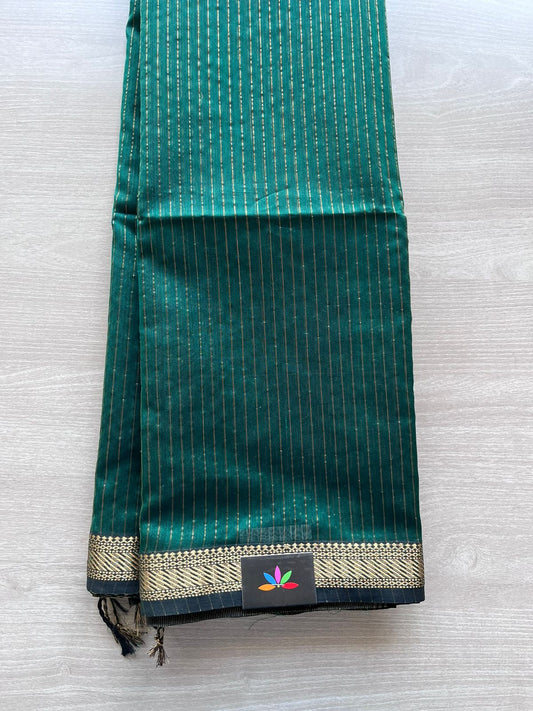 Handwoven Zari Stripped Maheshwari Silk Cotton Saree -9255