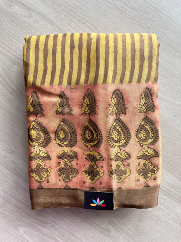 Natural Dyed Hand Block Printed Modal Silk Saree - 35712
