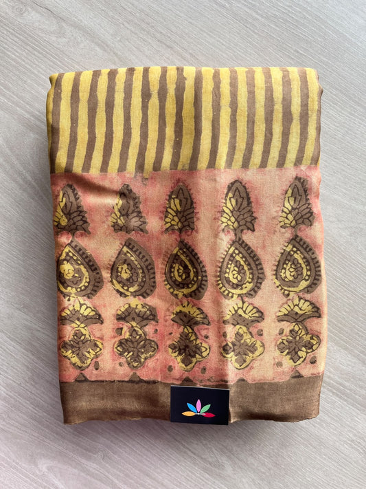 Natural Dyed Hand Block Printed Modal Silk Saree - 35712