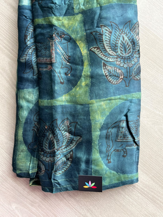 Natural Dyed Hand Block Printed Modal Silk Saree - 35713
